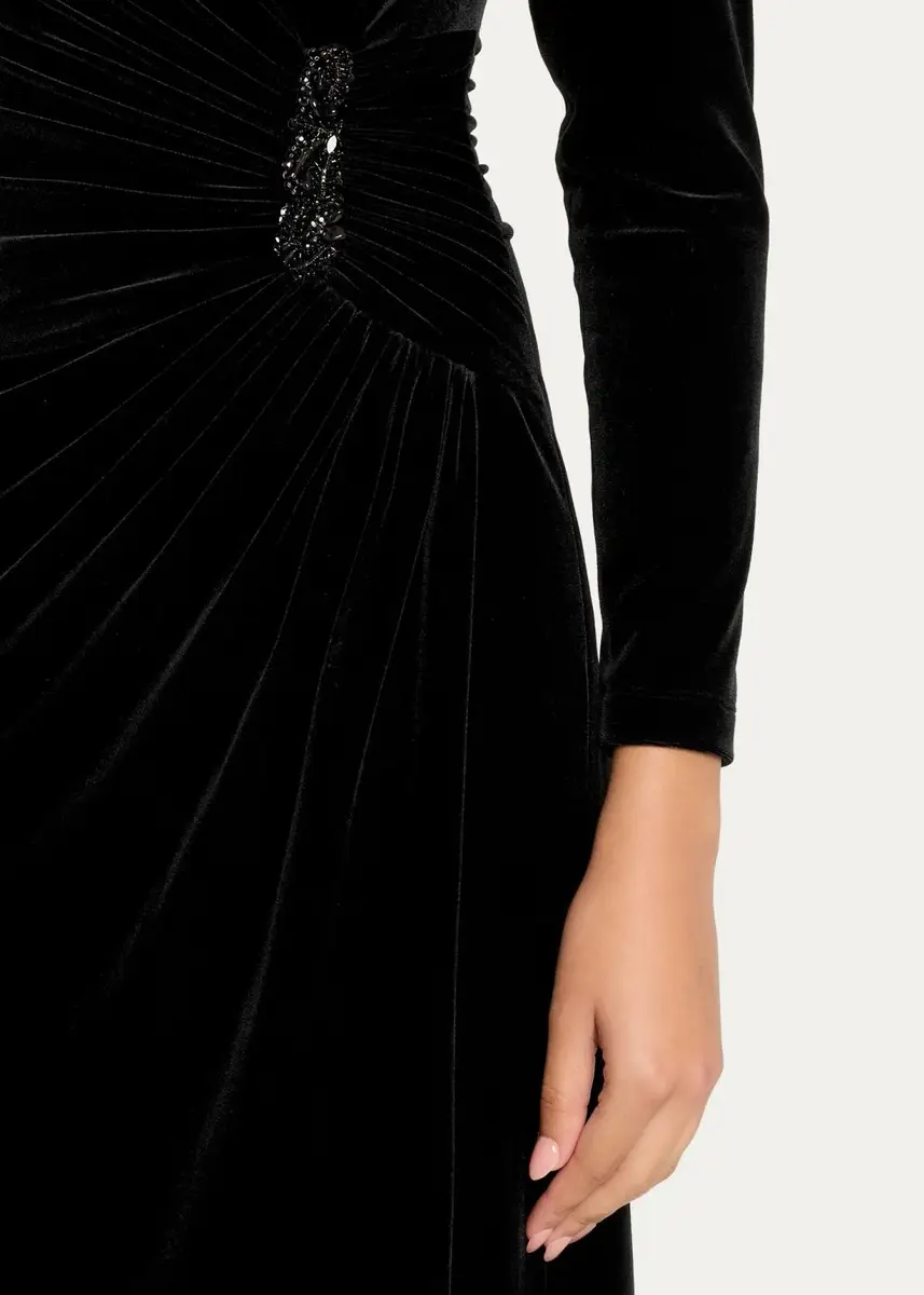 Rickie Freeman for Teri Jon Velvet Beaded Accent A-Line Gown | Thumbnail 5 Rickie Freeman for Teri Jon Velvet Beaded Accent A-Line Gown | Thumbnail 5