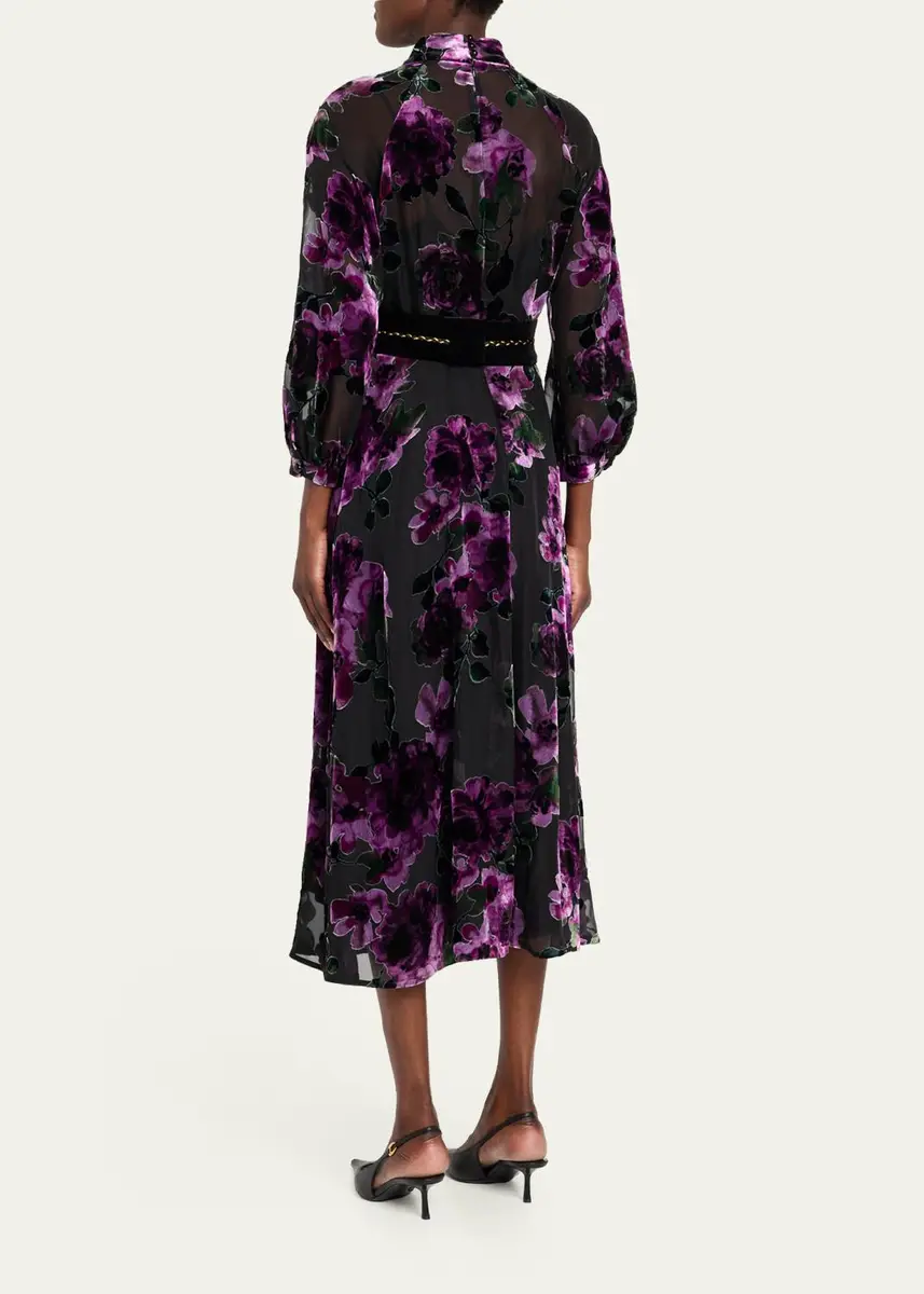 Rickie Freeman for Teri Jon Belted Devore Velvet Midi Dress | Thumbnail 3