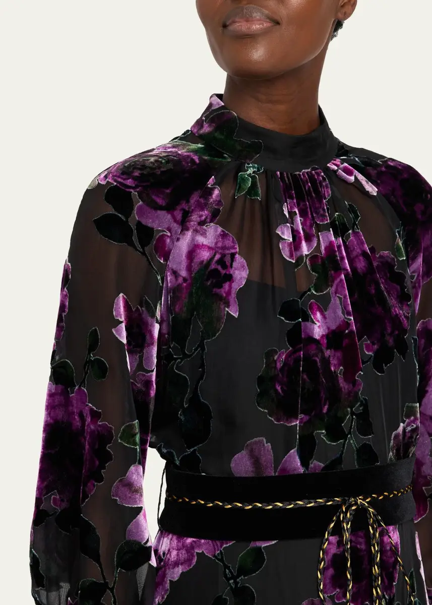 Rickie Freeman for Teri Jon Belted Devore Velvet Midi Dress | Thumbnail 5