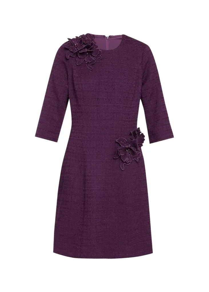 Floral Applique Boucle Dress