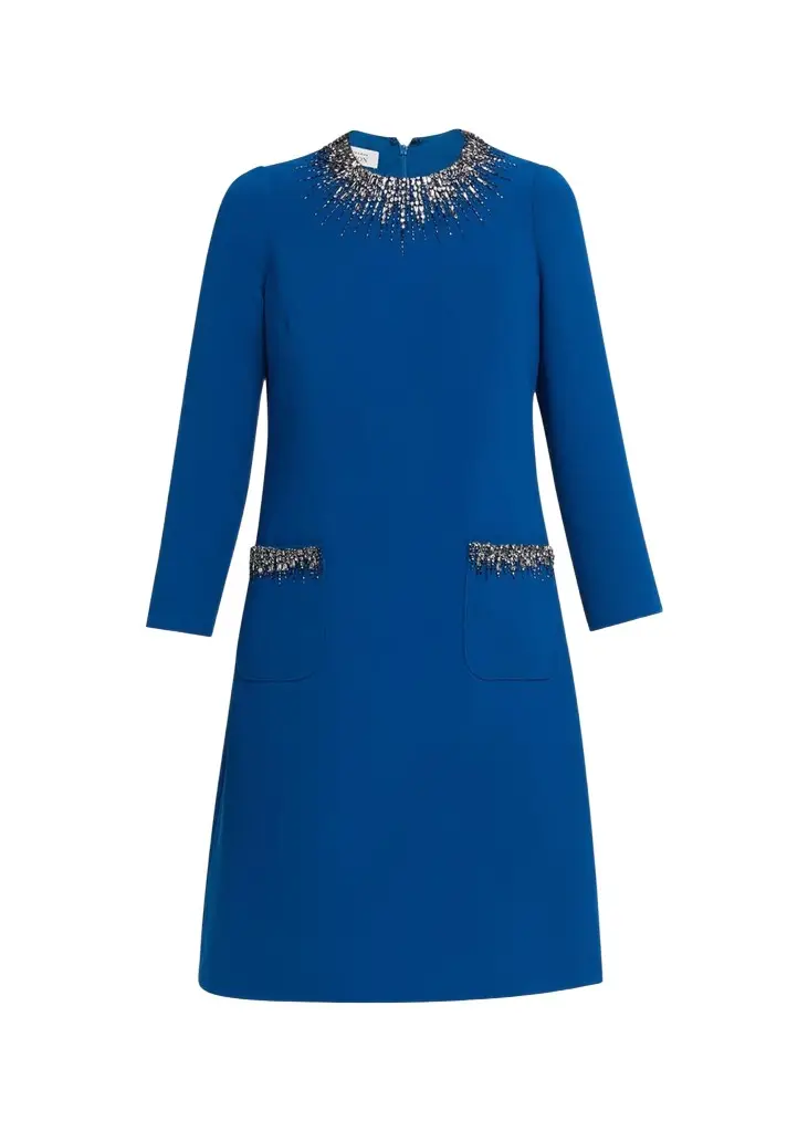 Rhinestone-Trim Crepe Dress