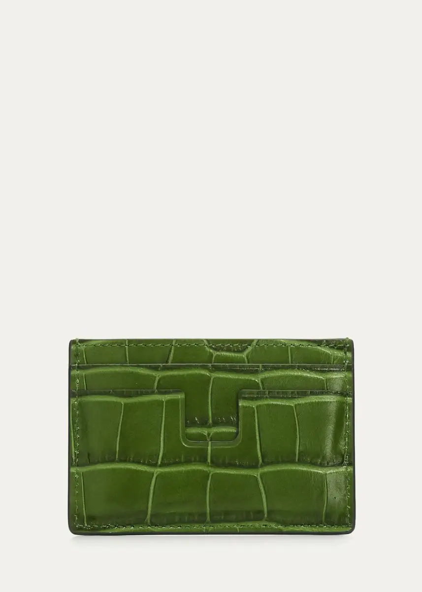 Tom Ford Men's Croc-Effect Leather T-Line Card Holder | Thumbnail 4