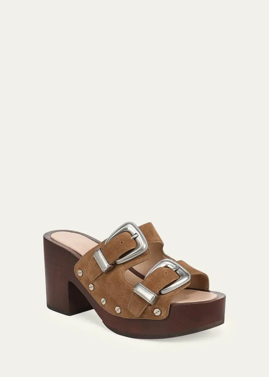 Veronica Beard Halifax 90MM Studded Suede Buckle Platform Sandals | Thumbnail 2