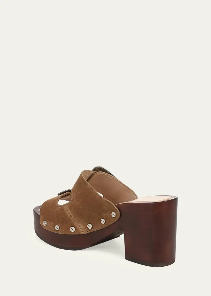 Veronica Beard Halifax 90MM Studded Suede Buckle Platform Sandals | Thumbnail 3
