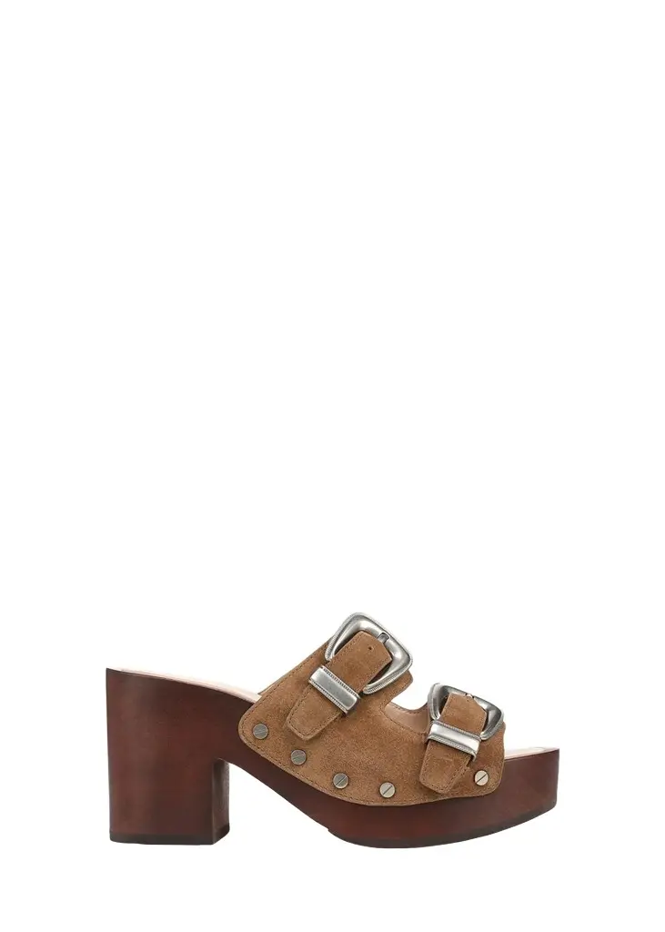 Veronica Beard Halifax 90MM Studded Suede Buckle Platform Sandals
