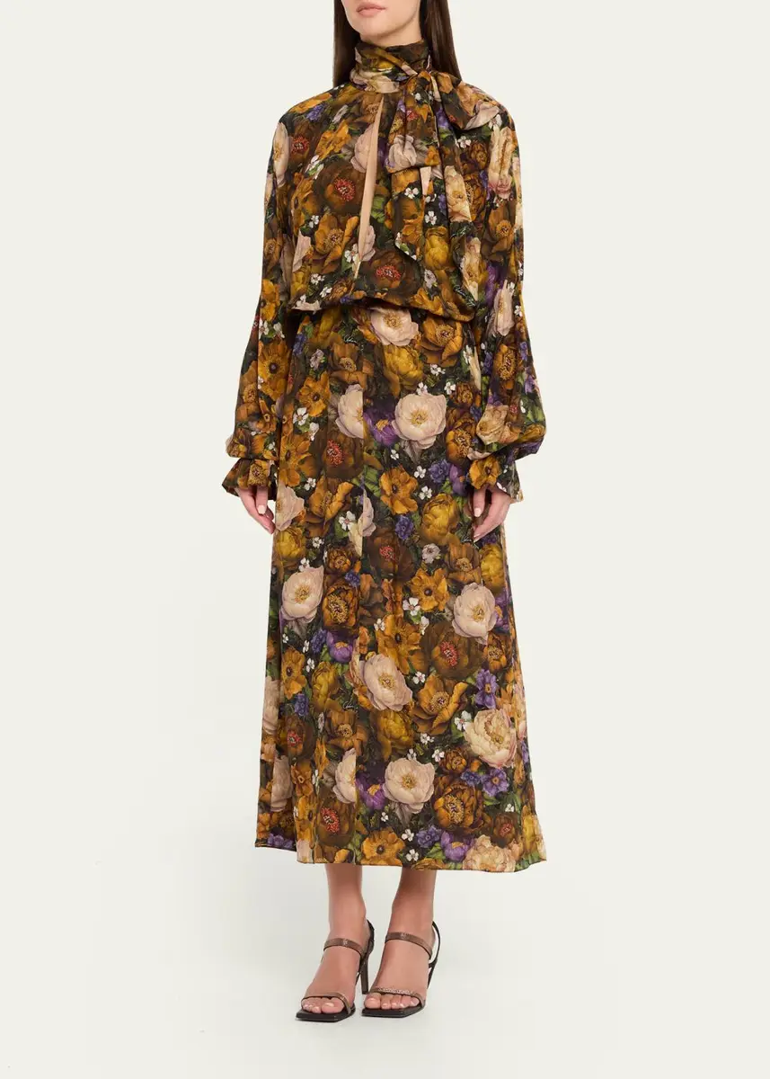 Adam Lippes Seraphina Silk Long-Sleeve Floral Dress | Thumbnail 2
