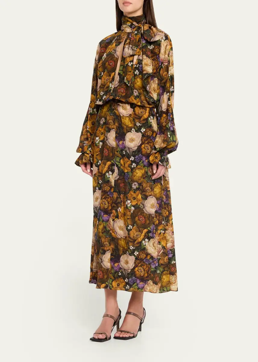 Adam Lippes Seraphina Silk Long-Sleeve Floral Dress | Thumbnail 4