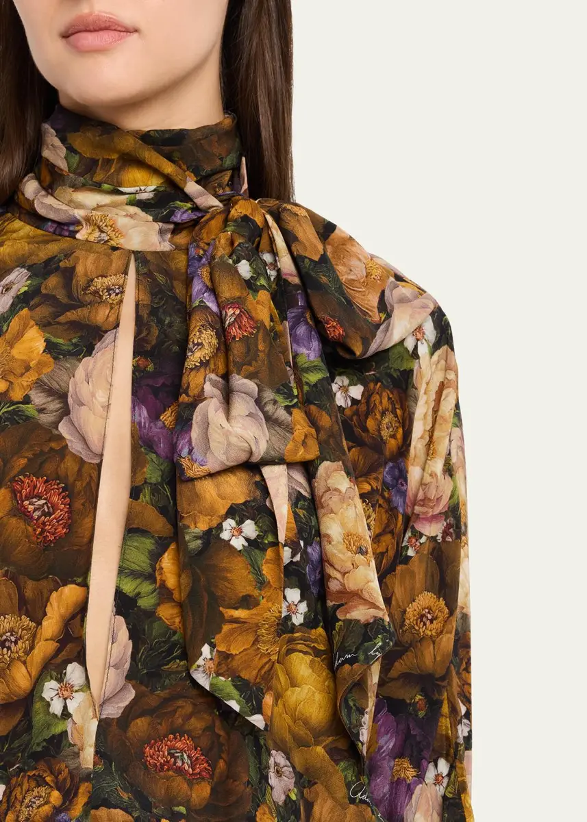 Adam Lippes Seraphina Silk Long-Sleeve Floral Dress | Thumbnail 5