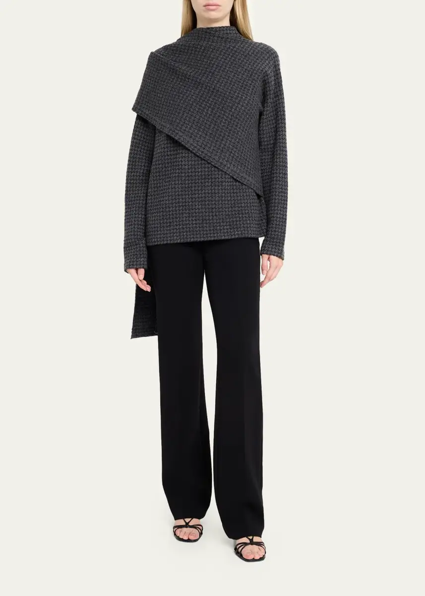 Vince Draped-Scarf Houndstooth Sweater | Thumbnail 2