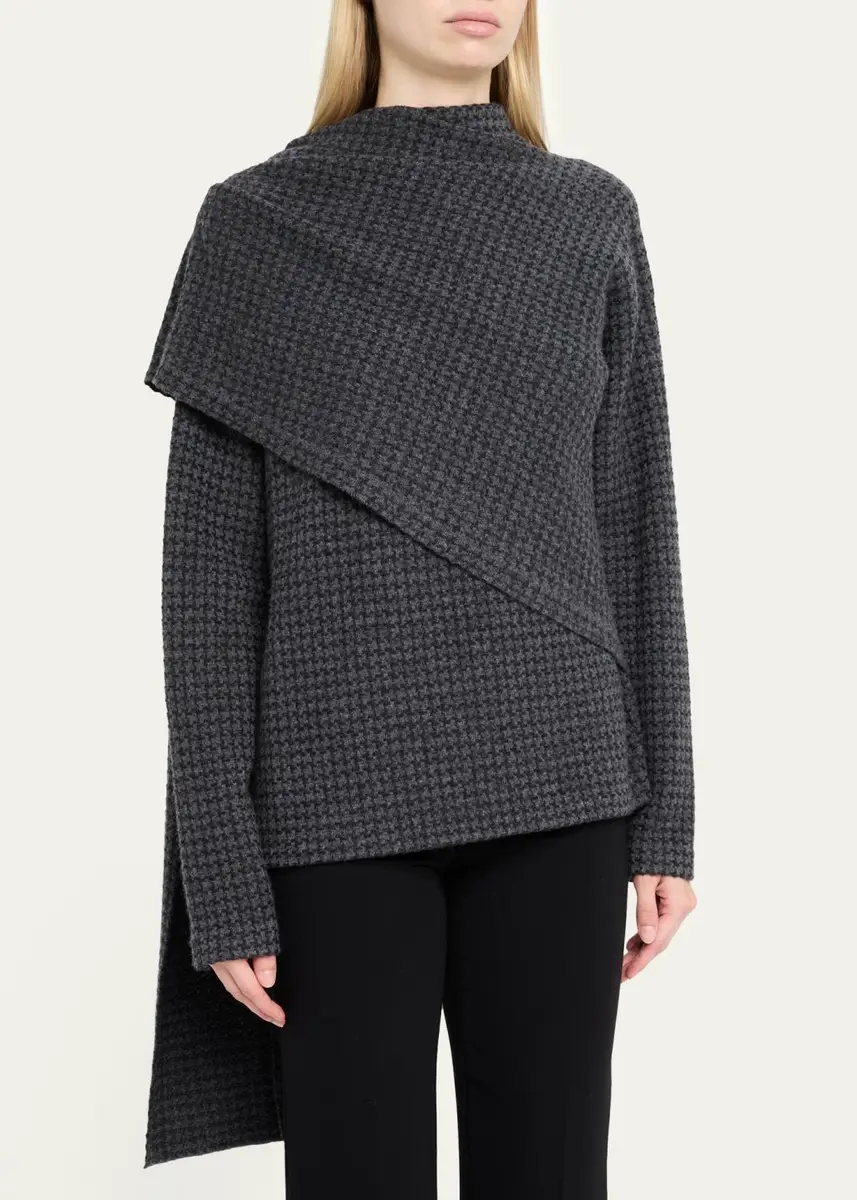 Vince Draped-Scarf Houndstooth Sweater | Thumbnail 4