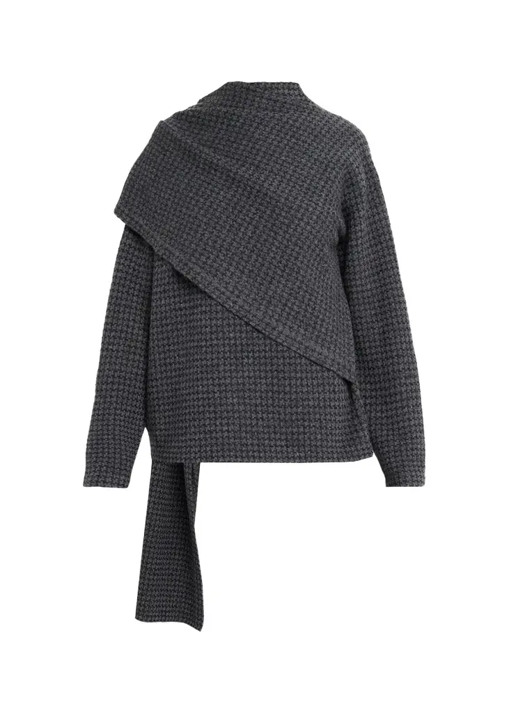 Draped-Scarf Houndstooth Sweater Draped-Scarf Houndstooth Sweater
