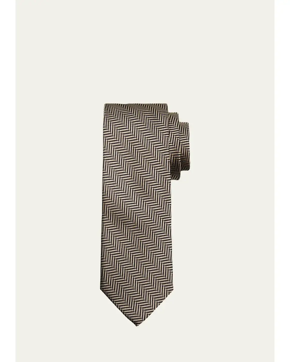 Zegna Men's Two-Tone Herringbone Silk Tie | Thumbnail 2