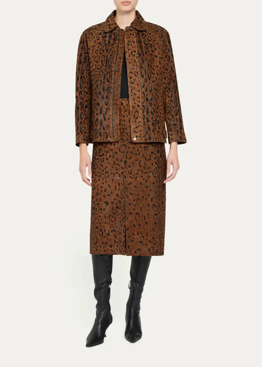 Kobi Halperin Melissa Beaded Leopard Suede Midi Skirt | Thumbnail 2