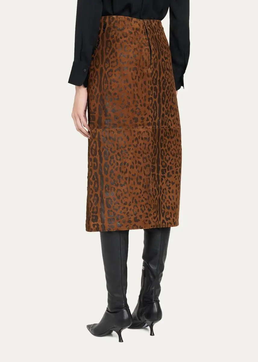 Kobi Halperin Melissa Beaded Leopard Suede Midi Skirt | Thumbnail 3