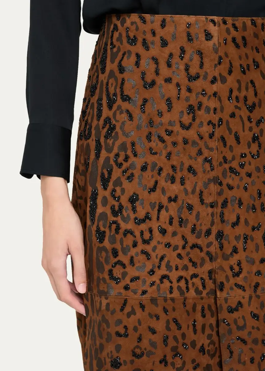 Kobi Halperin Melissa Beaded Leopard Suede Midi Skirt | Thumbnail 5