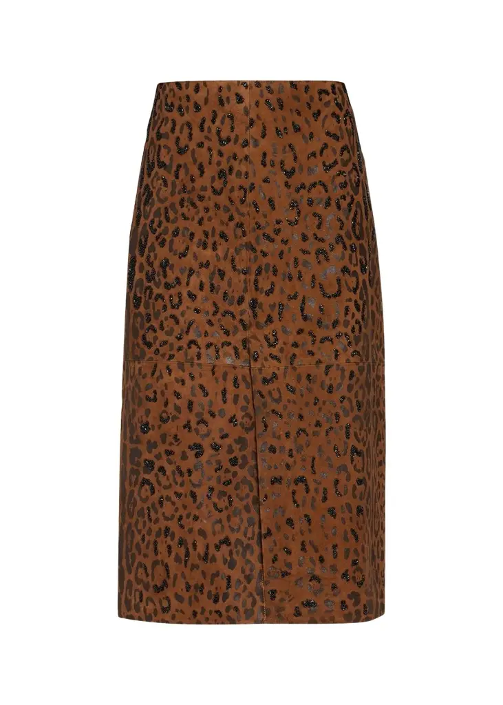Kobi Halperin Melissa Beaded Leopard Suede Midi Skirt
