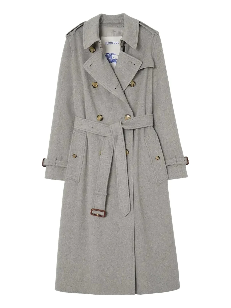Burberry Kensington Cashmere Double-Breasted Belted Trench Coat