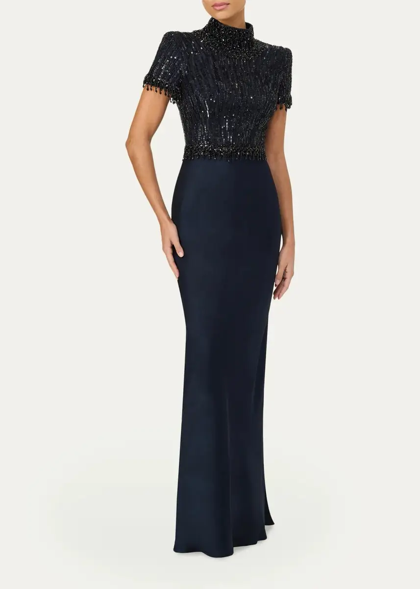 Jenny Packham Trinity Embellished Strong-Shoulder Satin Gown | Thumbnail 2 Jenny Packham Trinity Embellished Strong-Shoulder Satin Gown | Thumbnail 2