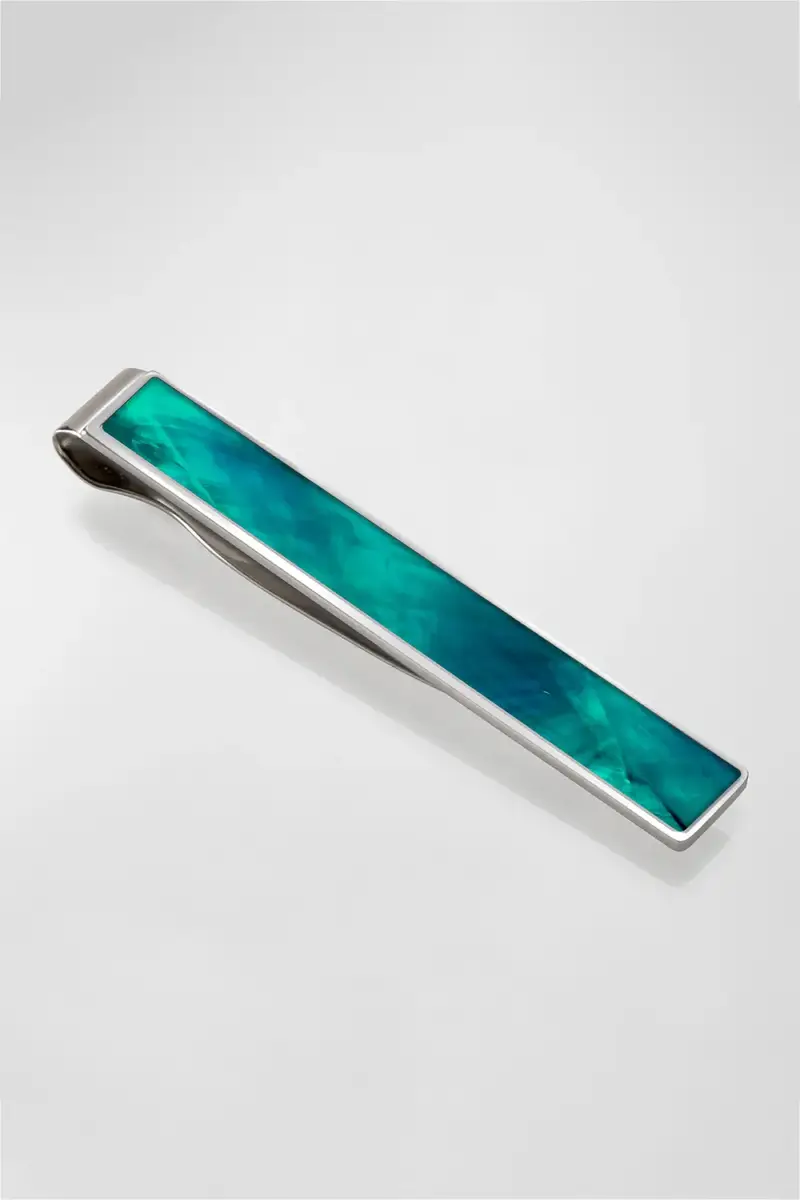 M Clip Men's Teal Mother-Of-Pearl Tie Bar | Thumbnail 3
