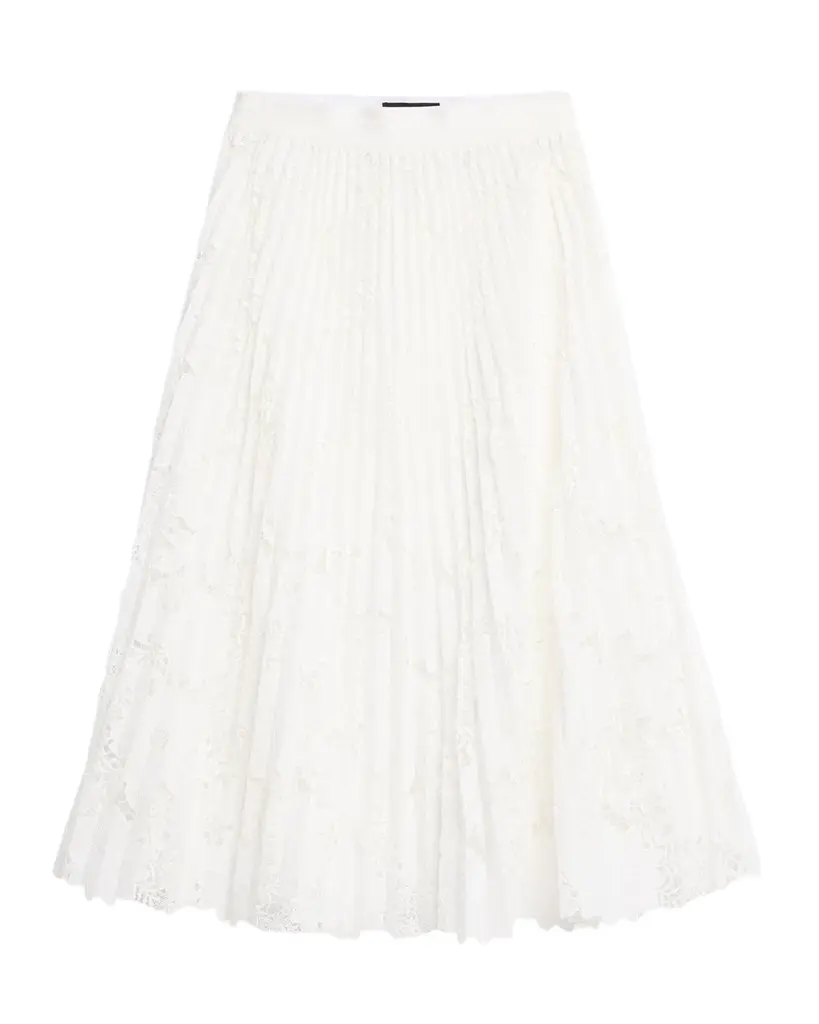 LE SUPERBE Sunflowers Pleated Lace Midi Skirt
