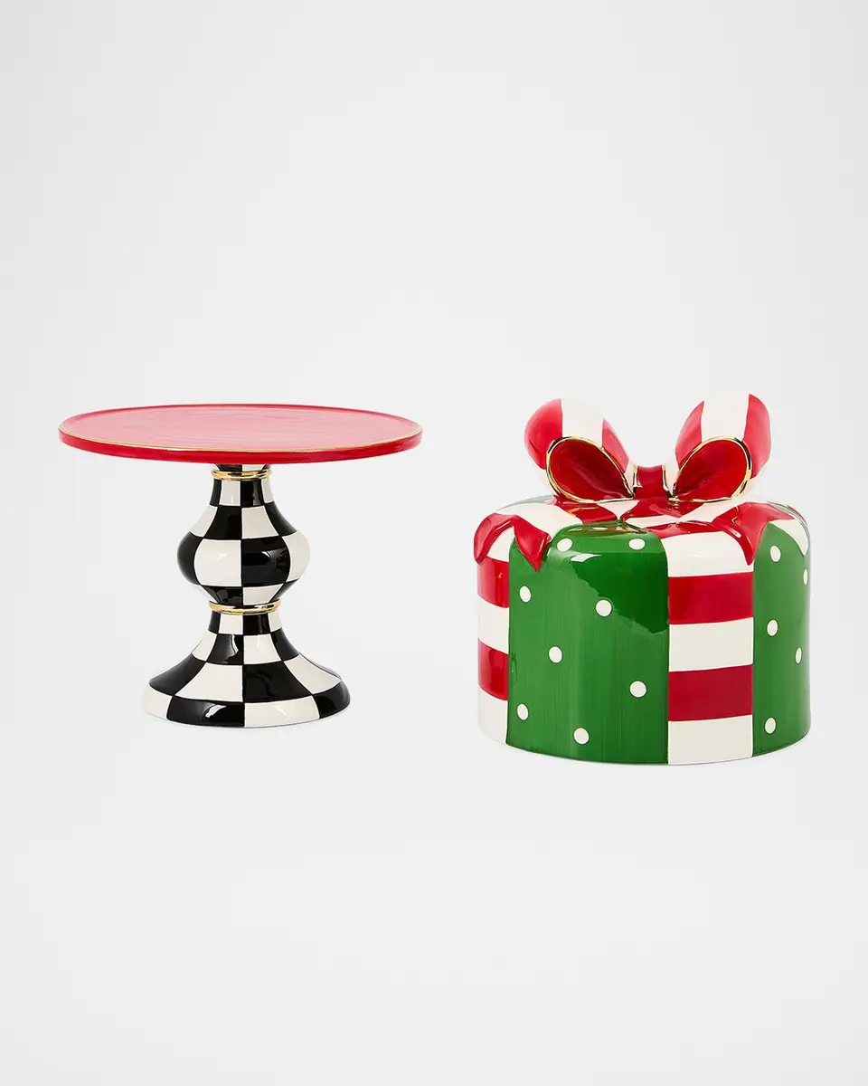 MacKenzie-Childs Check It Out Christmas Gift Lidded Cake Stand | Thumbnail 2 MacKenzie-Childs Check It Out Christmas Gift Lidded Cake Stand | Thumbnail 2