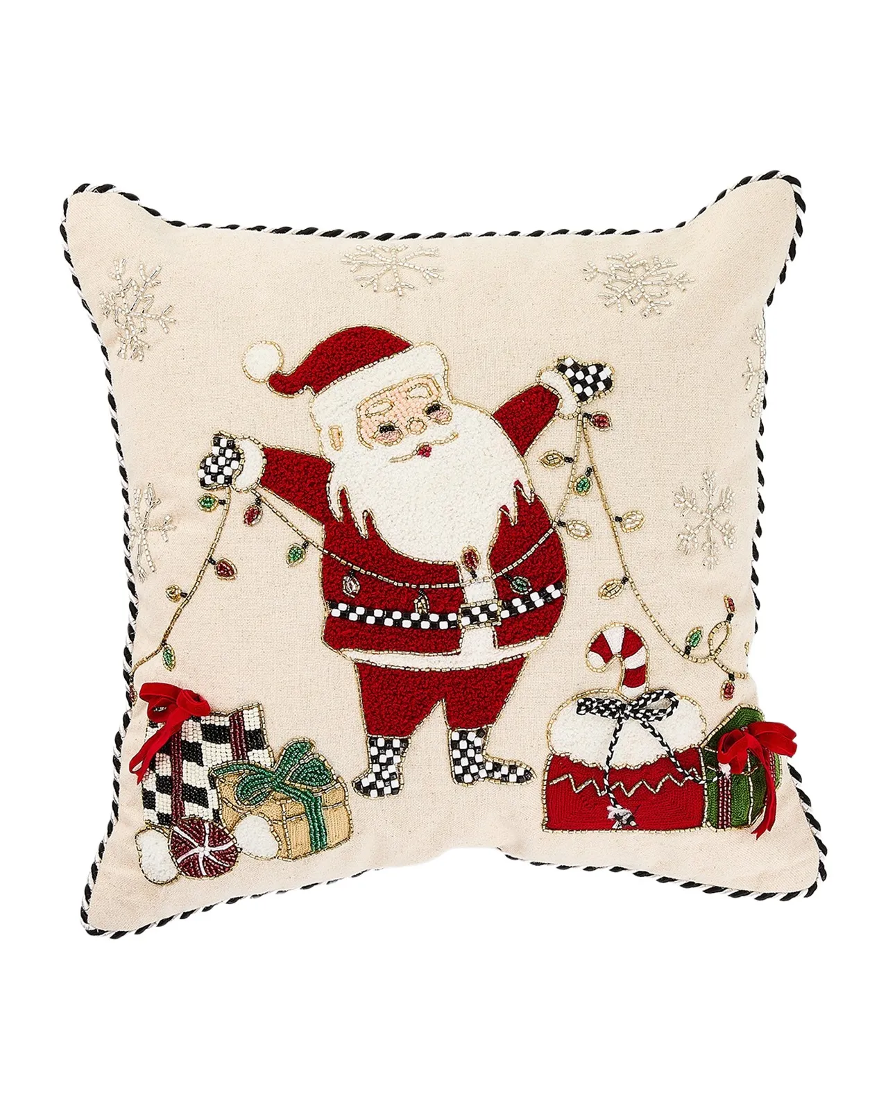 MacKenzie-Childs Santa with Tree Lights Throw Pillow, 18" Square