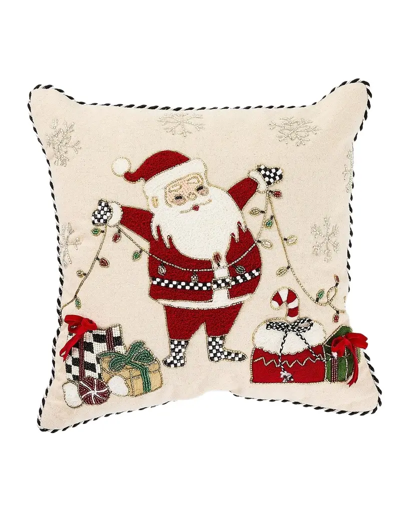 MacKenzie-Childs Santa with Tree Lights Throw Pillow, 18" Square