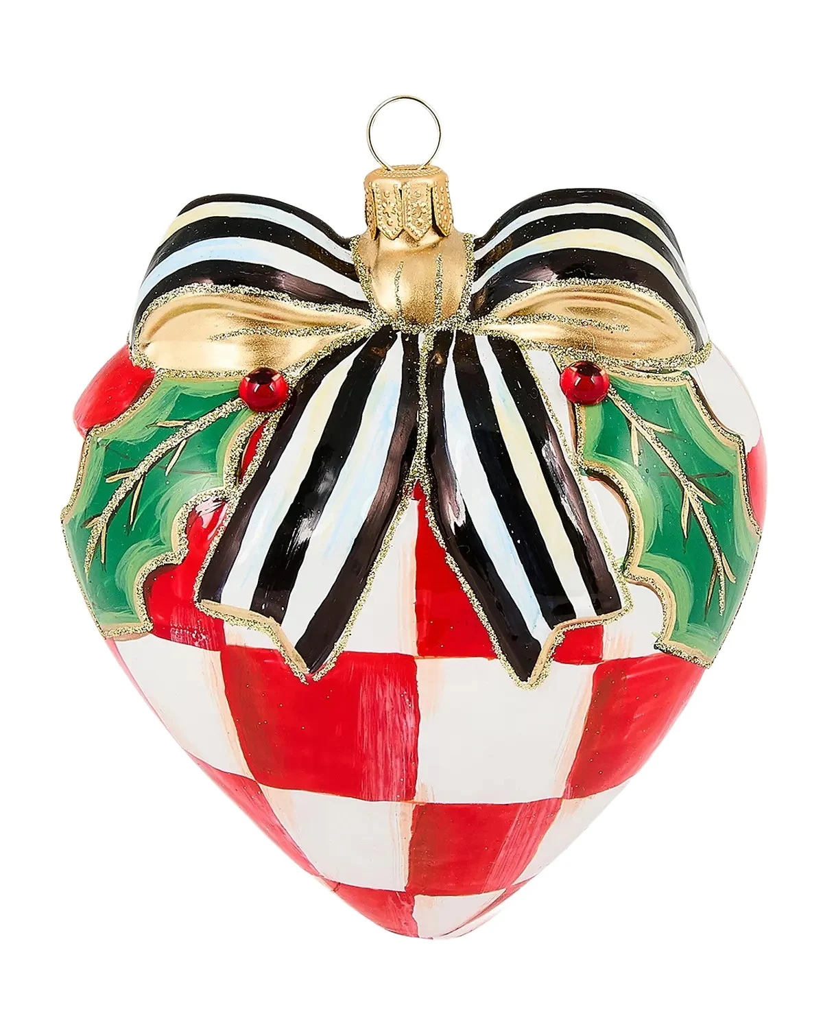 MacKenzie-Childs Check It Out Red Heart Glass Ornament