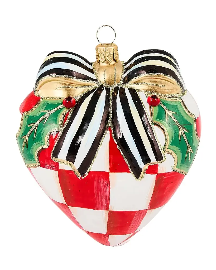 MacKenzie-Childs Check It Out Red Heart Glass Ornament