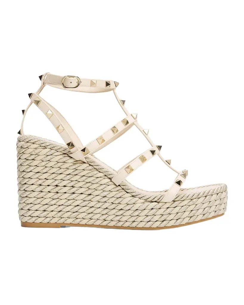 Valentino Garavani Rockstud Caged Wedge Espadrille Sandals