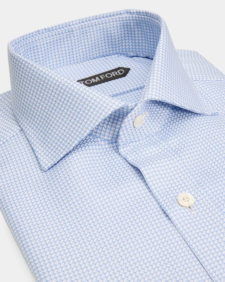 Tom Ford Men's Dogtooth Cotton Dress Shirt | Thumbnail 2