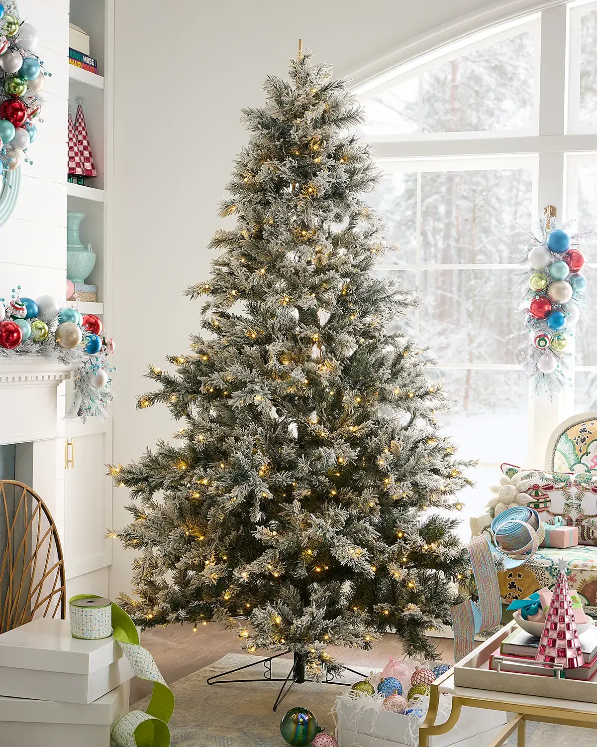 Barcana 8 ' Flocked Silver Tip Pre-Lit Christmas Tree