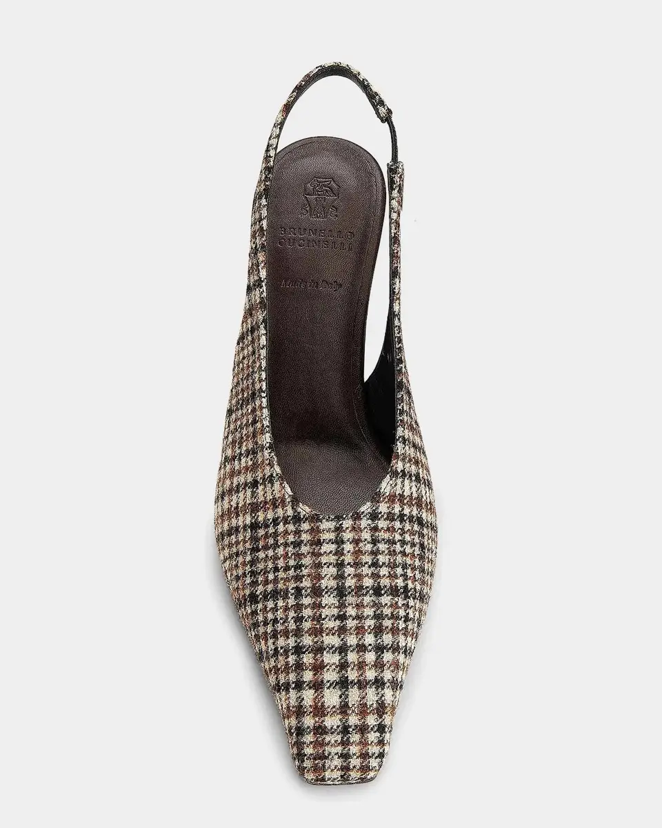 Brunello Cucinelli Houndstooth Alpaca-Blend Slingback Pumps | Thumbnail 4