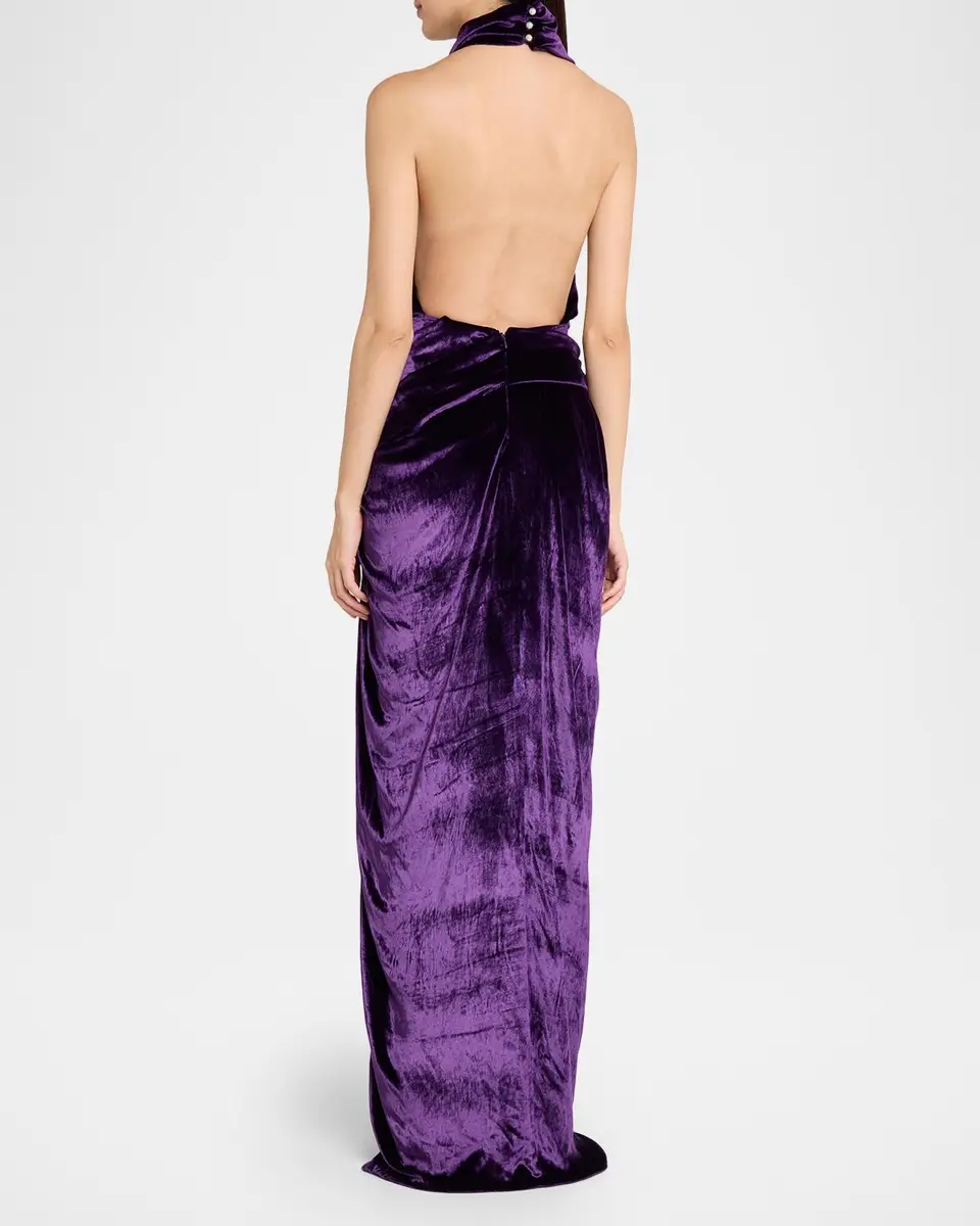 Atelier Prabal Gurung Draped Velvet Halter Dress | Thumbnail 3 Atelier Prabal Gurung Draped Velvet Halter Dress | Thumbnail 3