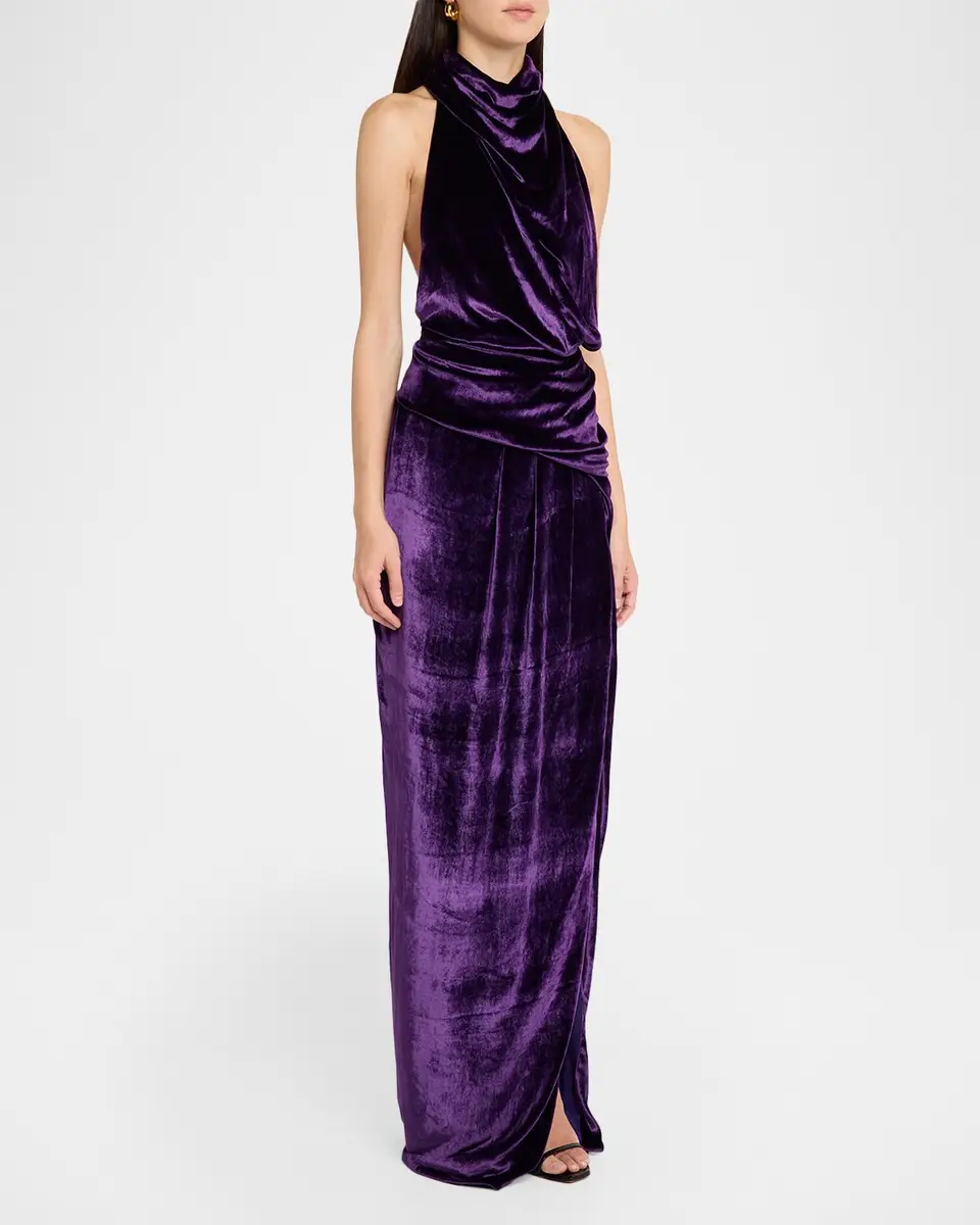 Atelier Prabal Gurung Draped Velvet Halter Dress | Thumbnail 4 Atelier Prabal Gurung Draped Velvet Halter Dress | Thumbnail 4