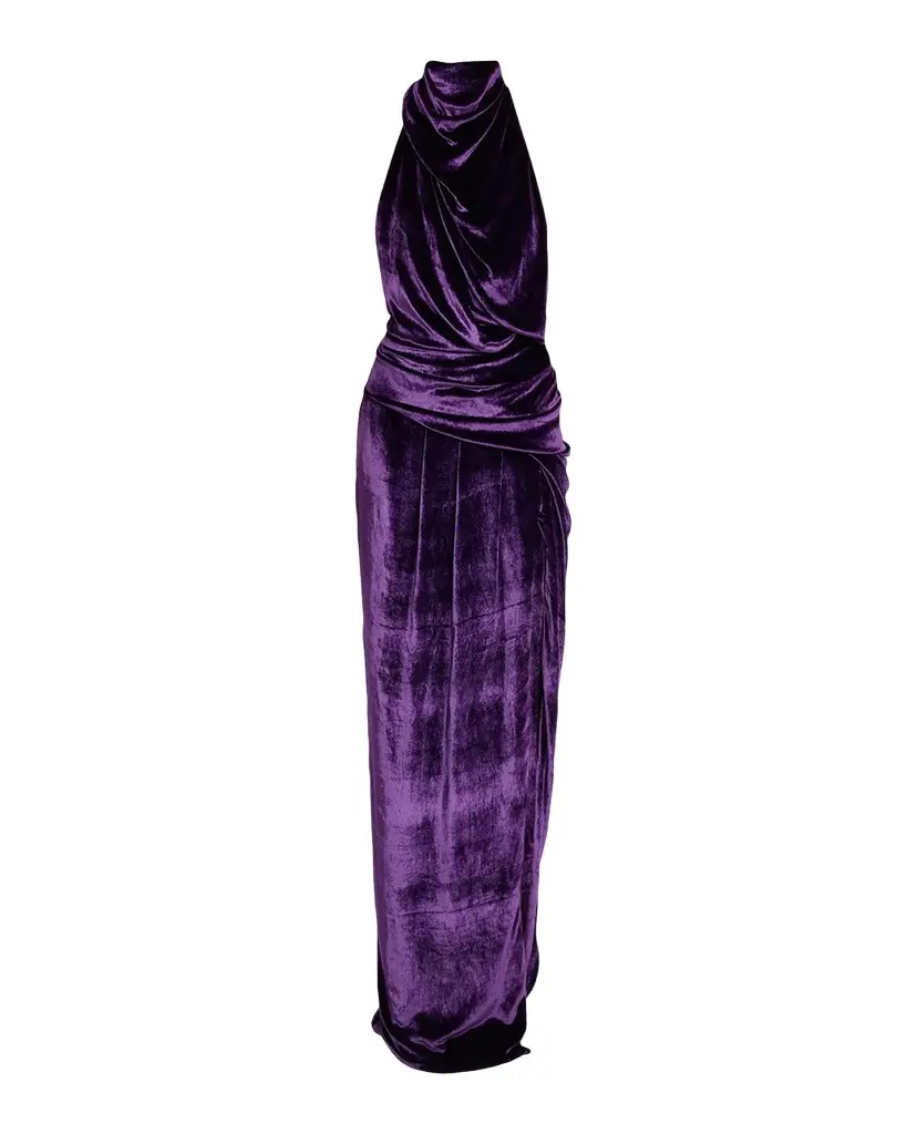 Atelier Prabal Gurung Draped Velvet Halter Dress