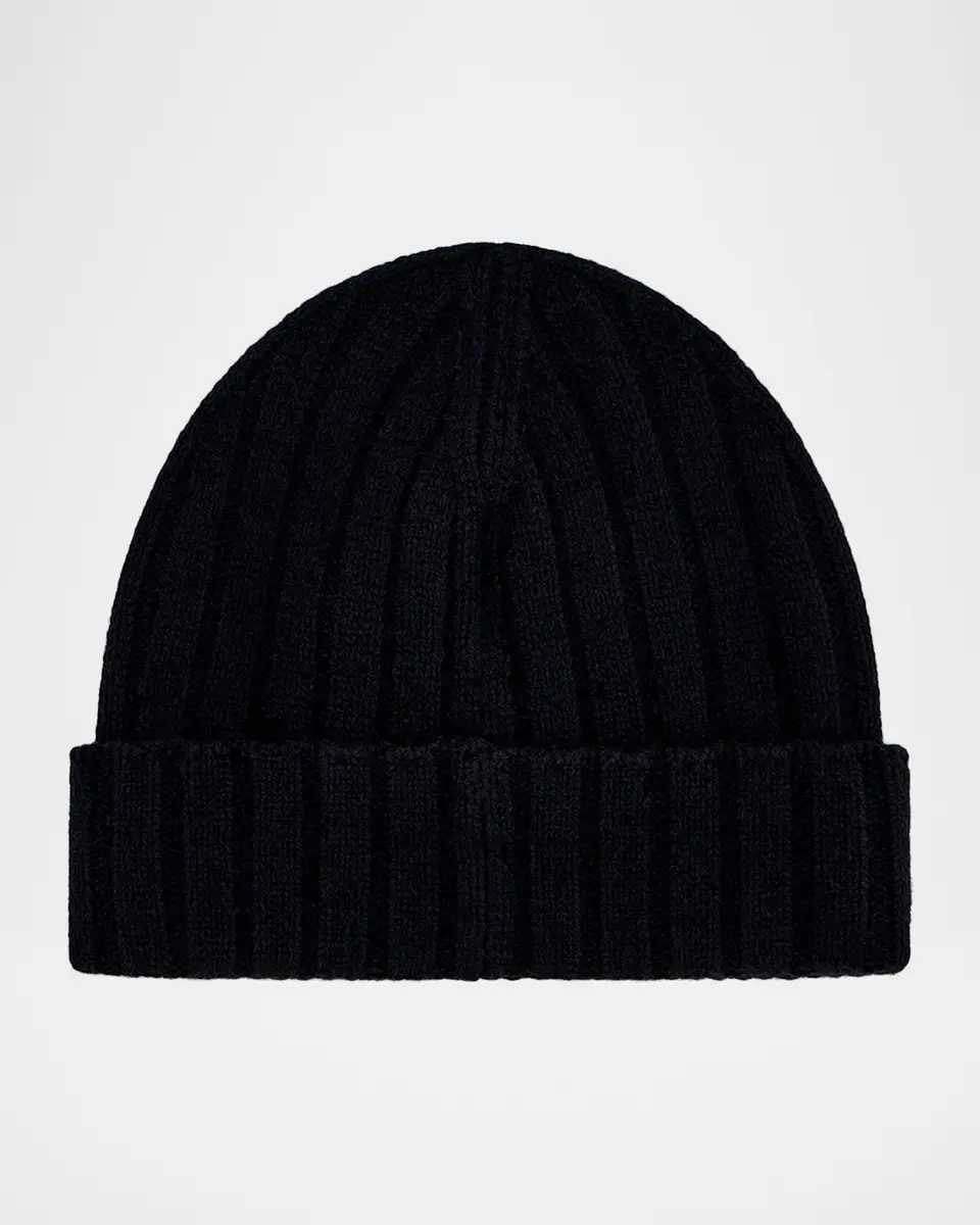 Emporio Armani Men's Wool-Cashmere Rib-Knit Beanie Hat | Thumbnail 2 Emporio Armani Men's Wool-Cashmere Rib-Knit Beanie Hat | Thumbnail 2