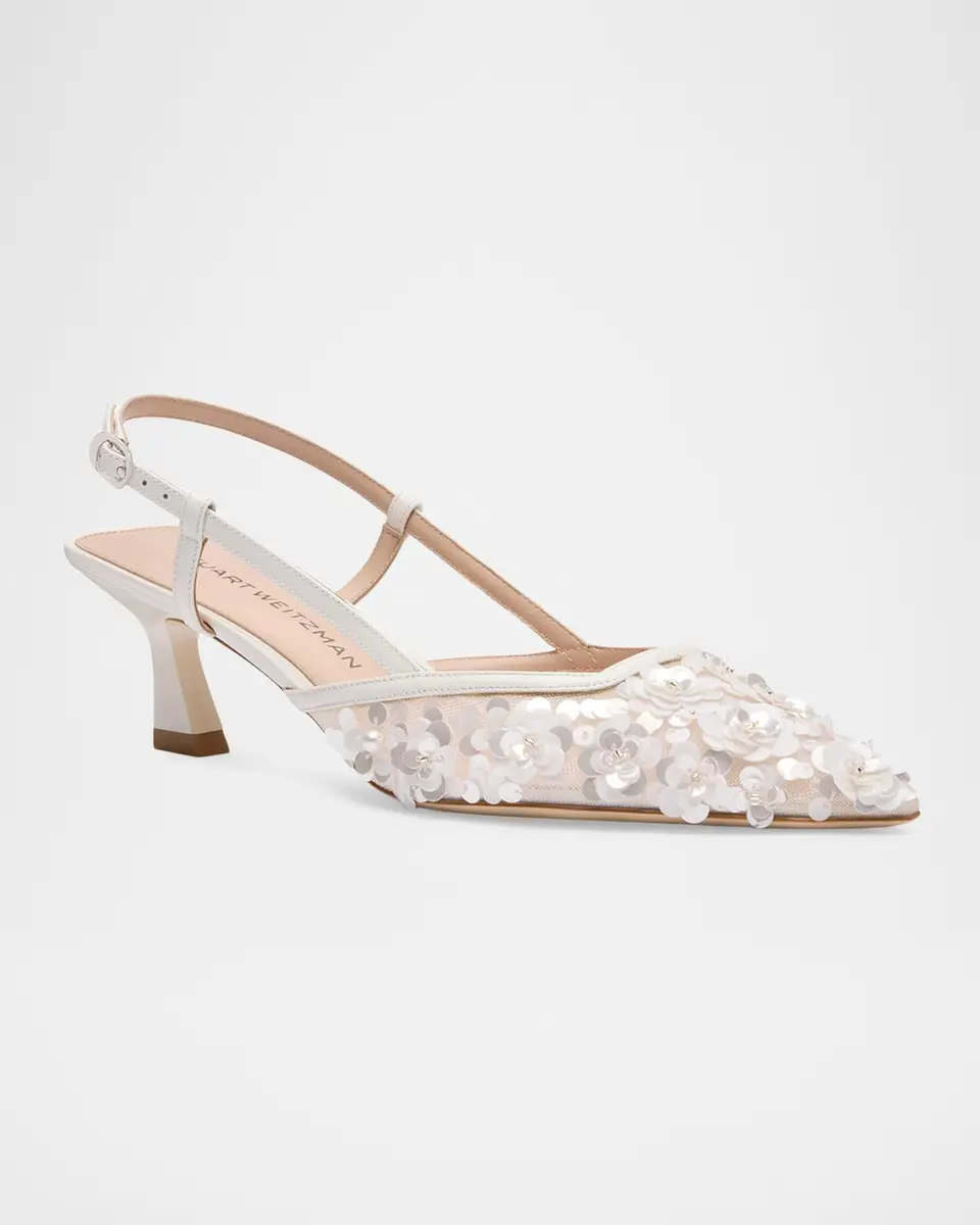 Stuart Weitzman 50mm Vinnie Embellished Mesh Slingback Pumps | Thumbnail 2