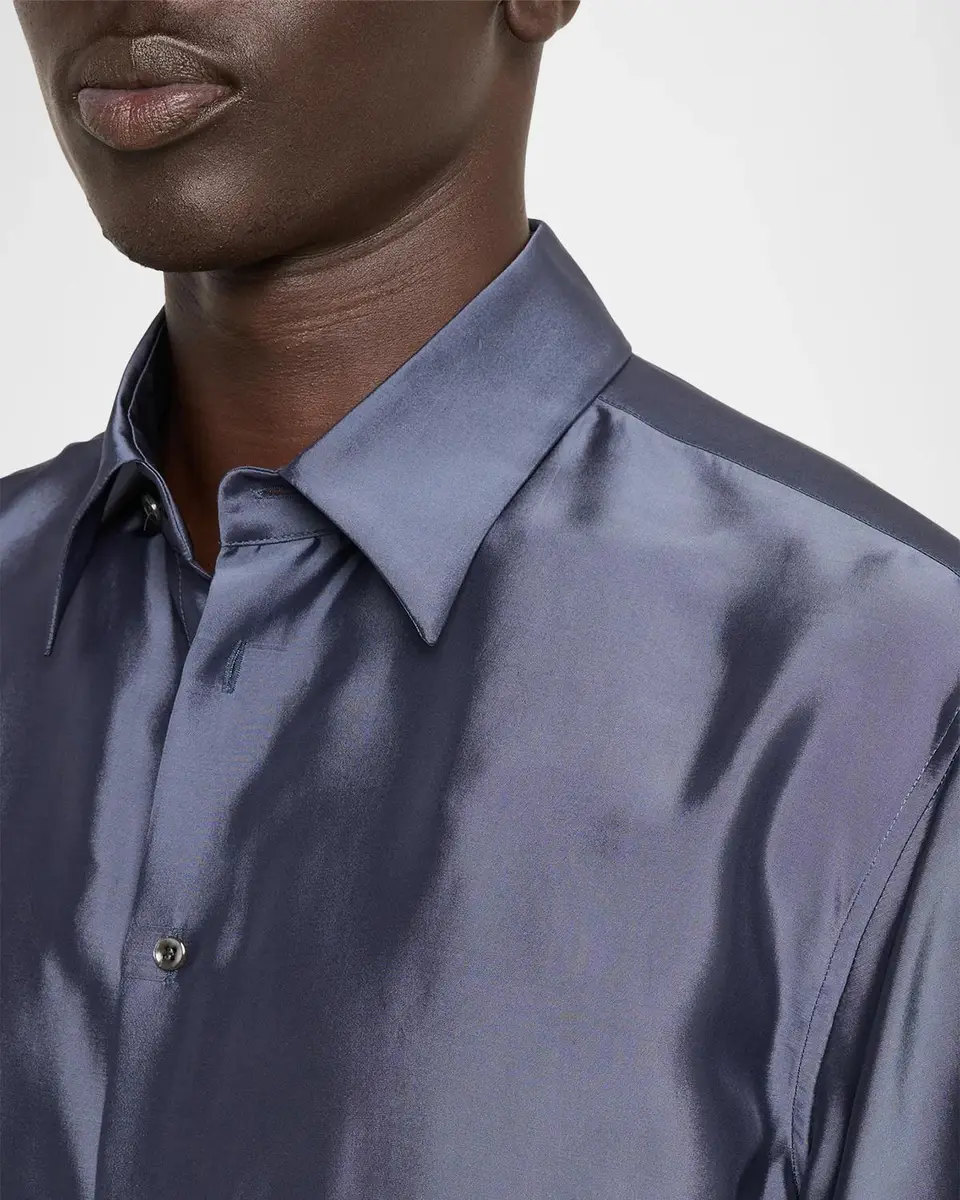 Giorgio Armani Men's Iridescent Wool-Blend Shirt | Thumbnail 5