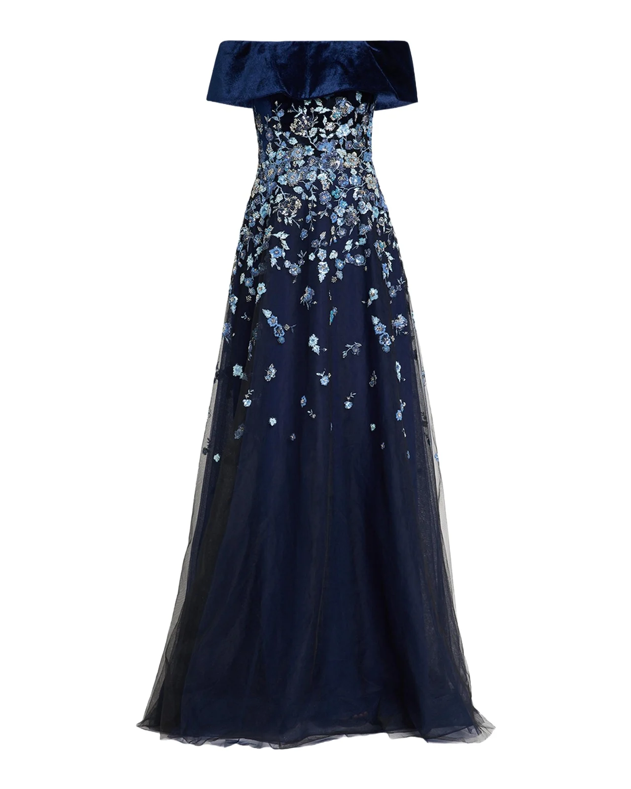 Velvet & Floral-Embroidered Tulle Off-The-Shoulder Gown Velvet & Floral-Embroidered Tulle Off-The-Shoulder Gown
