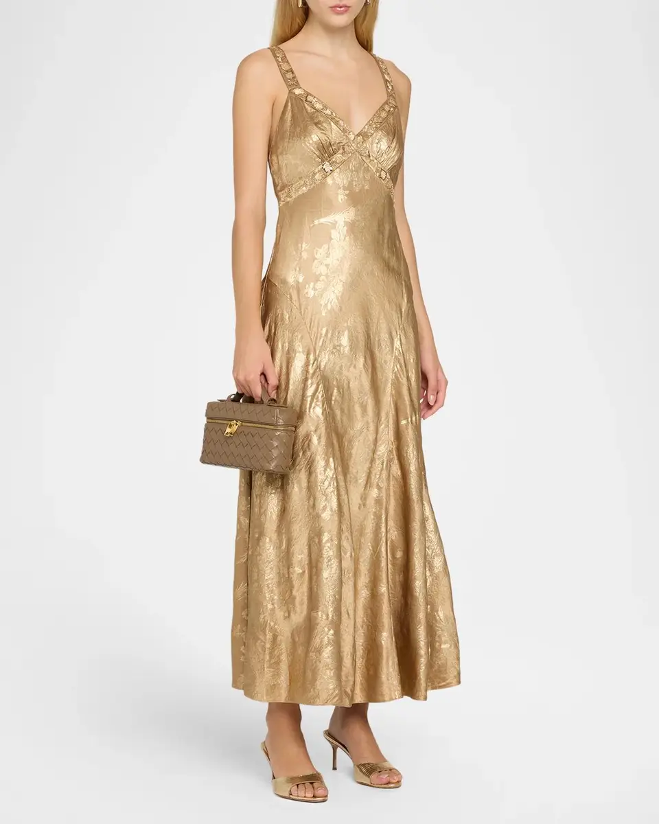 Cinq à Sept Thalie Gilded Peony Jacquard Embellished Sleeveless Midi Dress | Thumbnail 4