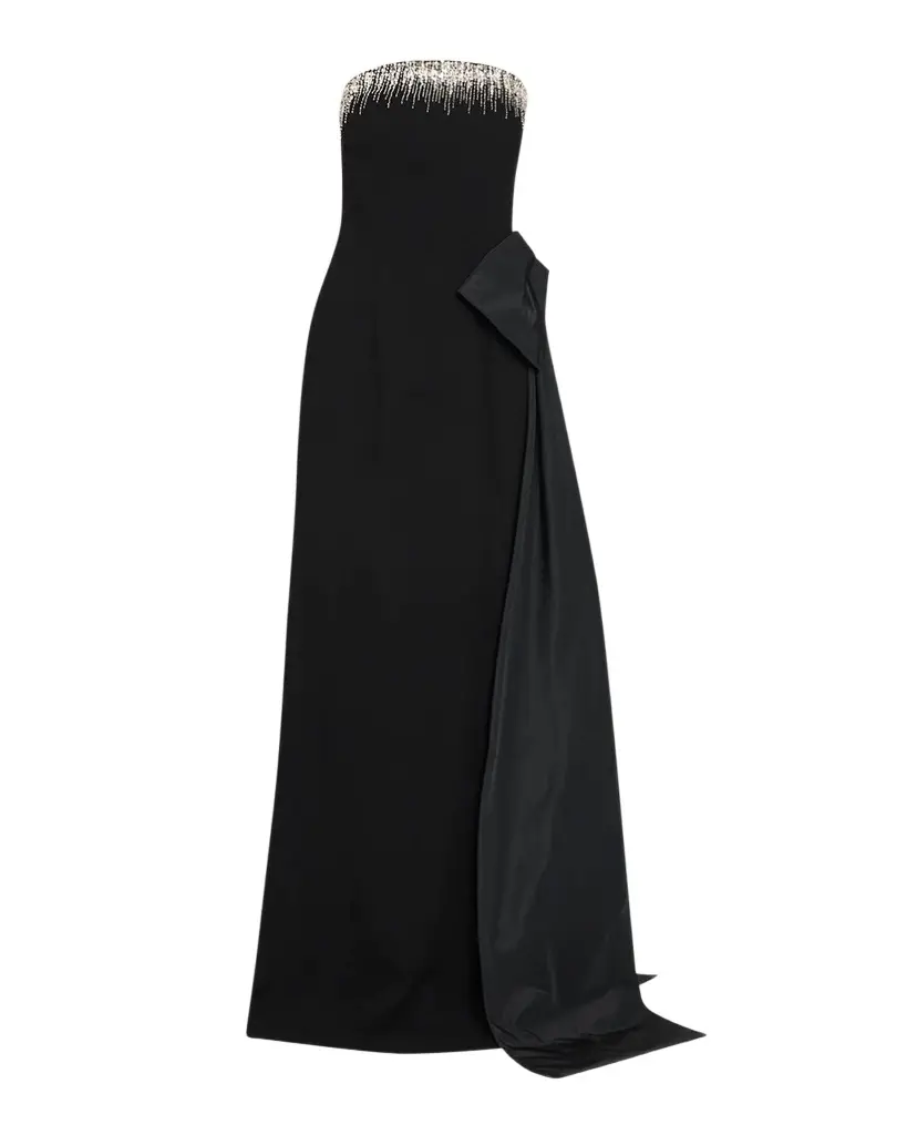 Taffeta Embellished Side-Bow Gown