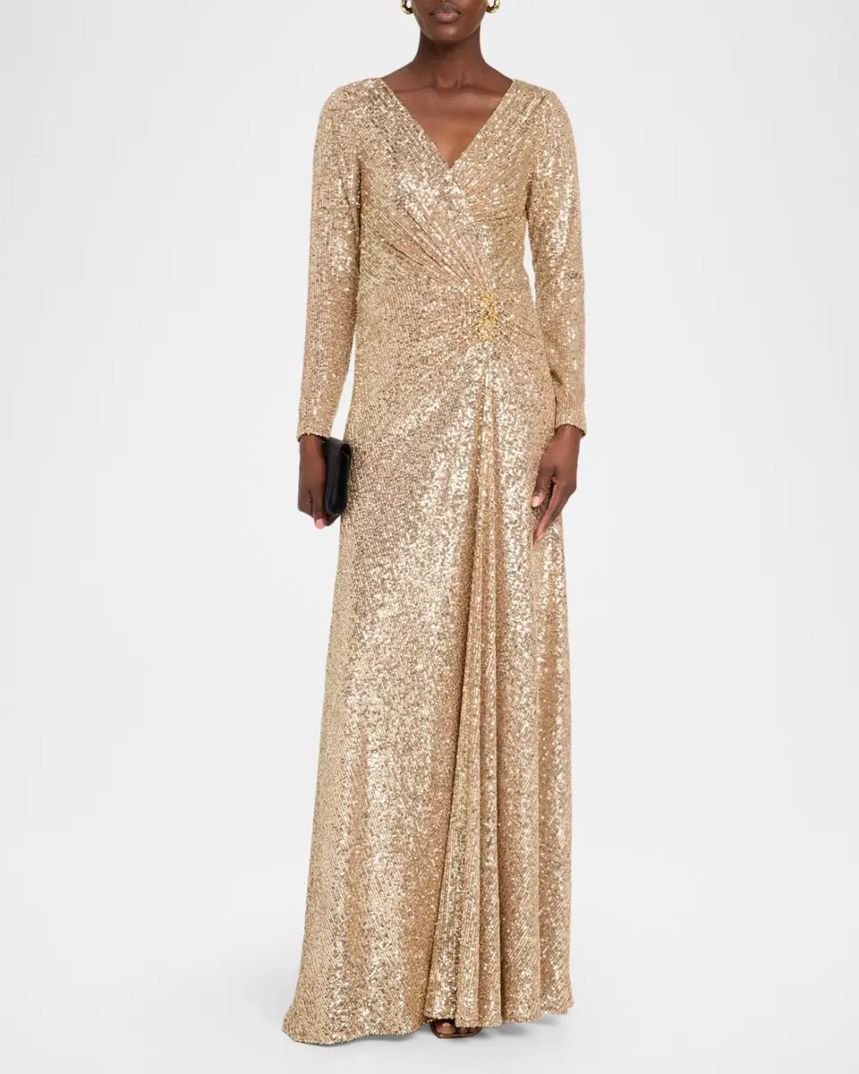 Rickie Freeman for Teri Jon Surplice Sequin A-Line Gown | Thumbnail 2 Rickie Freeman for Teri Jon Surplice Sequin A-Line Gown | Thumbnail 2