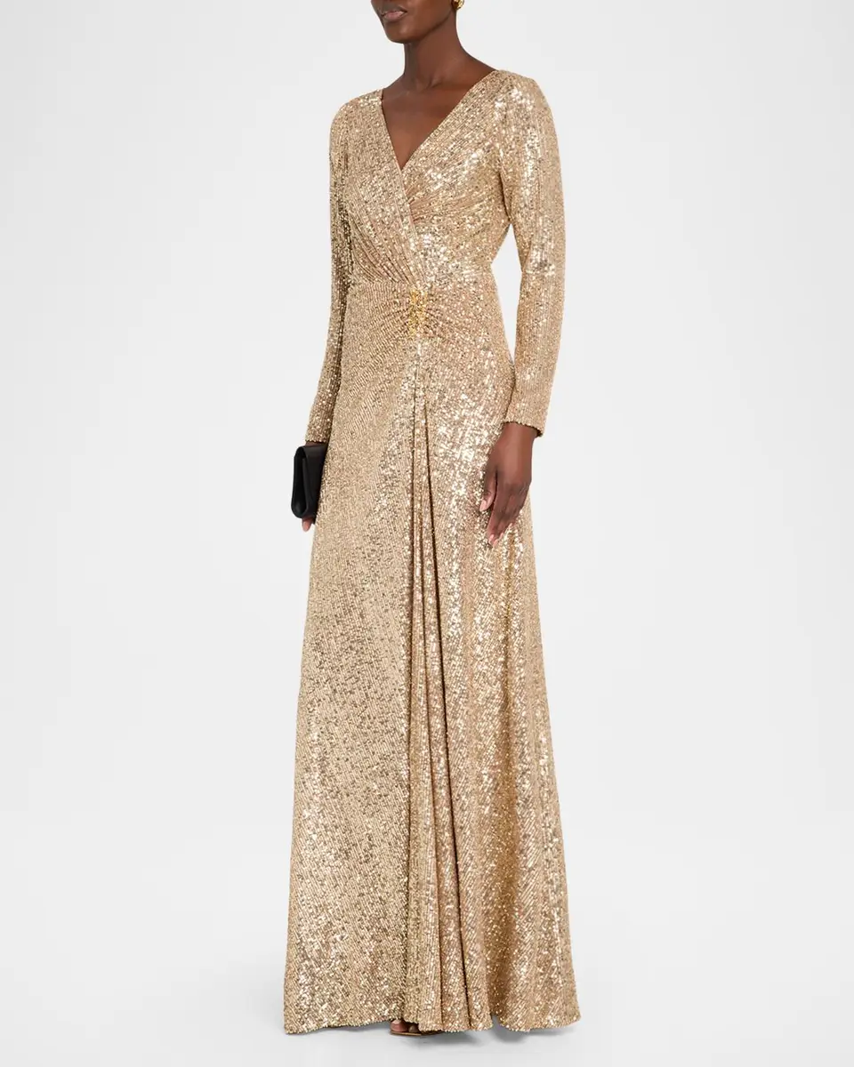 Rickie Freeman for Teri Jon Surplice Sequin A-Line Gown | Thumbnail 4 Rickie Freeman for Teri Jon Surplice Sequin A-Line Gown | Thumbnail 4