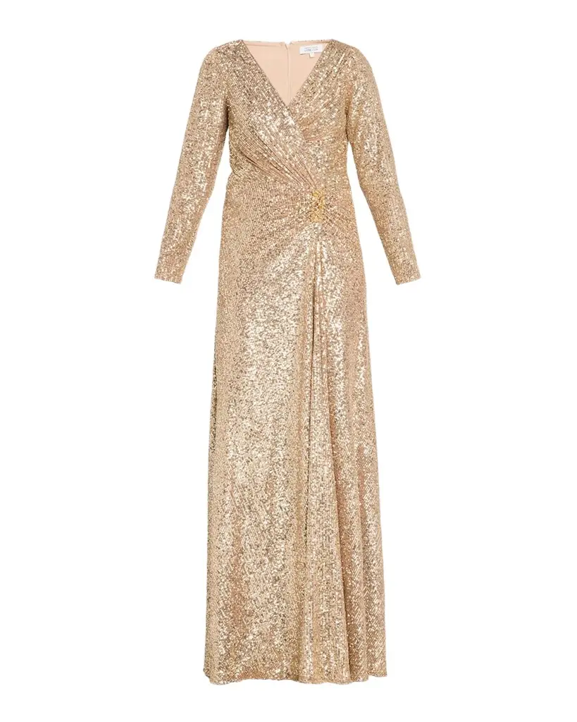 Surplice Sequin A-Line Gown