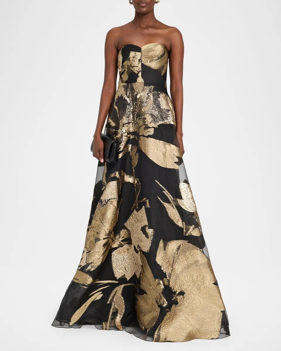 Rickie Freeman for Teri Jon Strapless Metallic Floral Jacquard Organza Gown | Thumbnail 2 Rickie Freeman for Teri Jon Strapless Metallic Floral Jacquard Organza Gown | Thumbnail 2