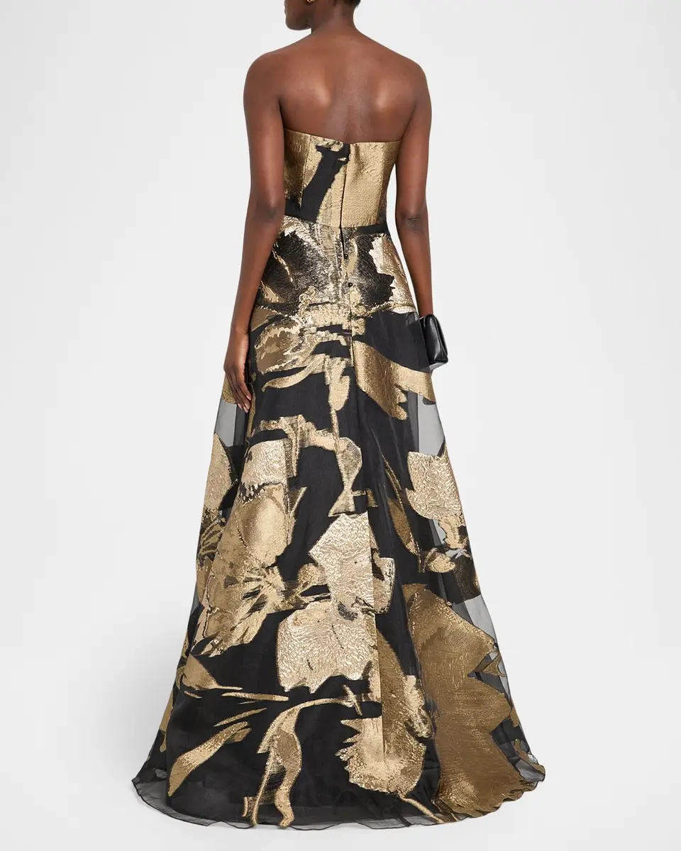 Rickie Freeman for Teri Jon Strapless Metallic Floral Jacquard Organza Gown | Thumbnail 3 Rickie Freeman for Teri Jon Strapless Metallic Floral Jacquard Organza Gown | Thumbnail 3