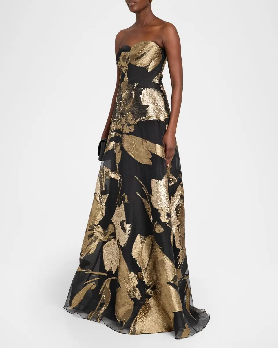 Rickie Freeman for Teri Jon Strapless Metallic Floral Jacquard Organza Gown | Thumbnail 4 Rickie Freeman for Teri Jon Strapless Metallic Floral Jacquard Organza Gown | Thumbnail 4
