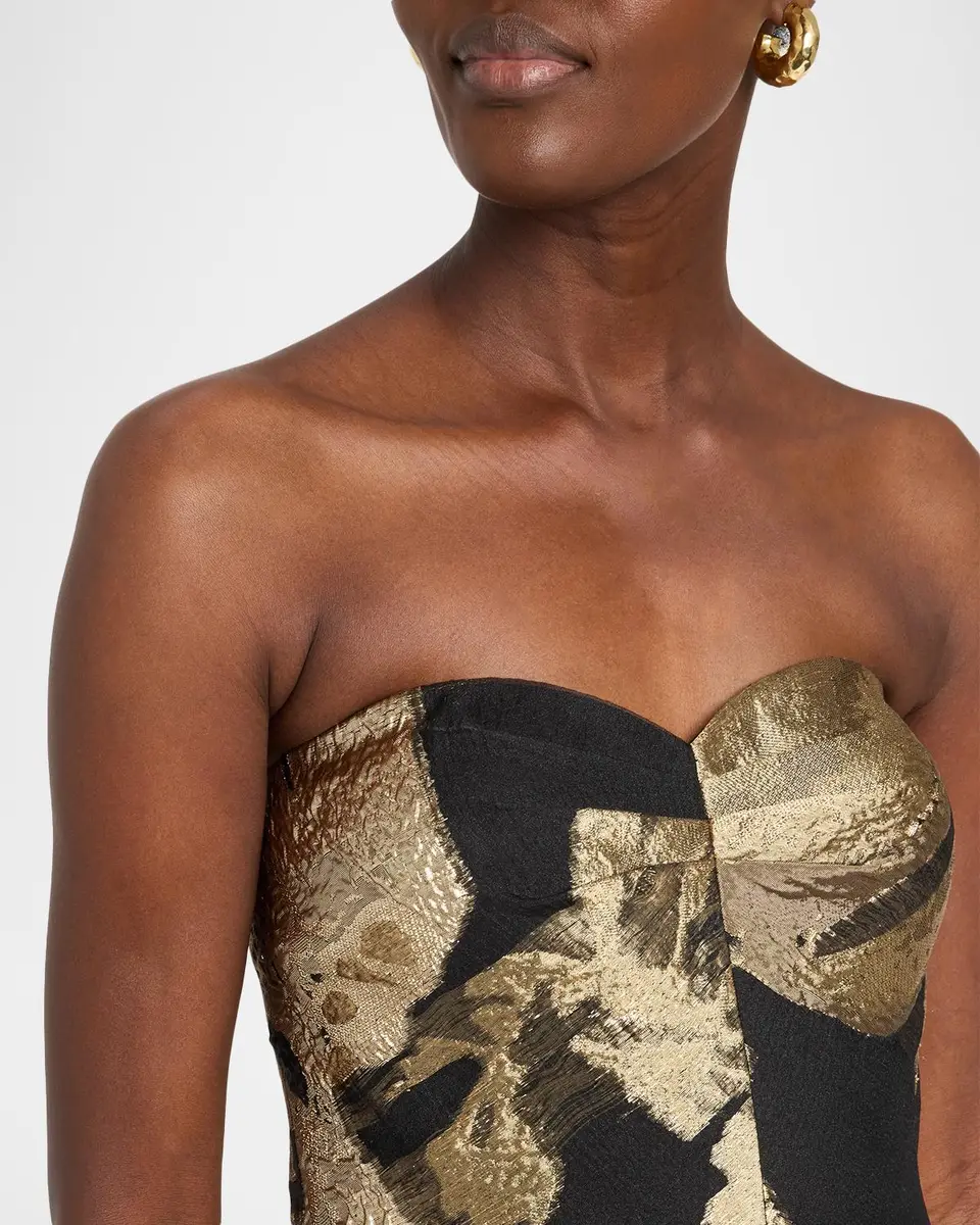 Rickie Freeman for Teri Jon Strapless Metallic Floral Jacquard Organza Gown | Thumbnail 5 Rickie Freeman for Teri Jon Strapless Metallic Floral Jacquard Organza Gown | Thumbnail 5
