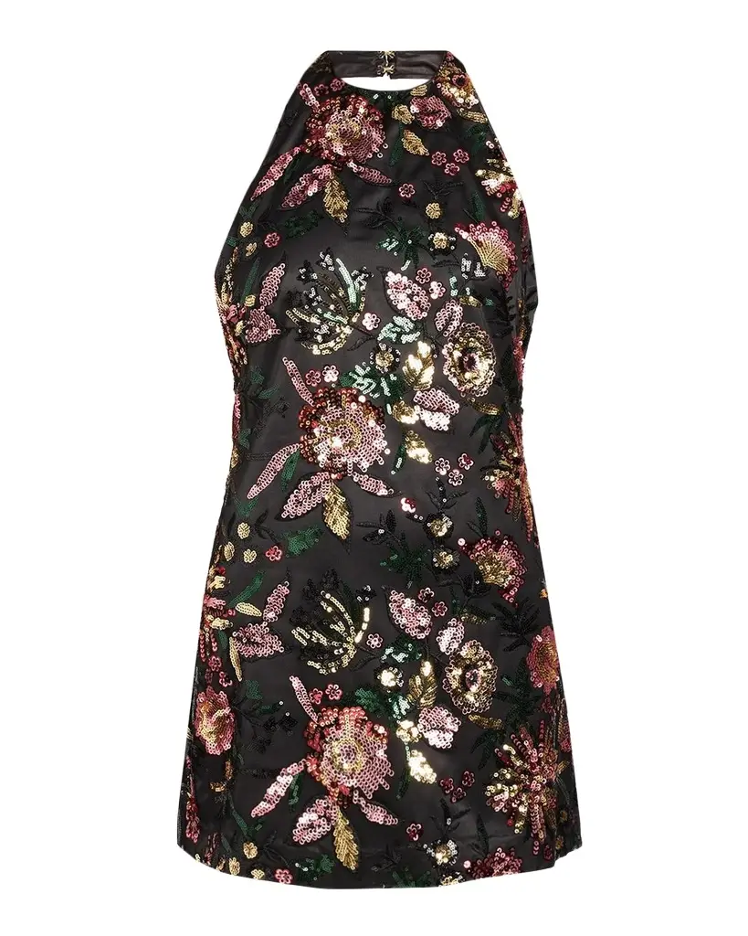 Ramy Brook Eva Floral Sequined Halterneck Mini Dress